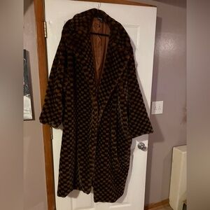 NWOT Checkered faux fur coat